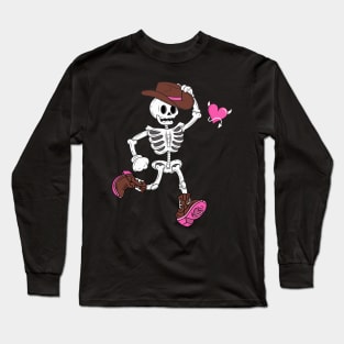 Western Skeleton Cowboy Valentines Day Halloween Outfit Long Sleeve T-Shirt